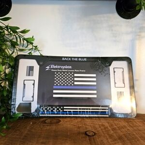 Elektroplate~Police Flag Open Black License Plate‎ Frame~Back the Blue~2 Pack